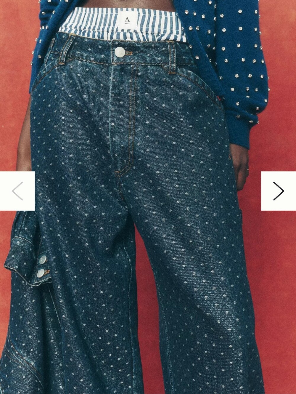 Anthropologie Dark Blue Wide-Leg Polka Dot Jeans